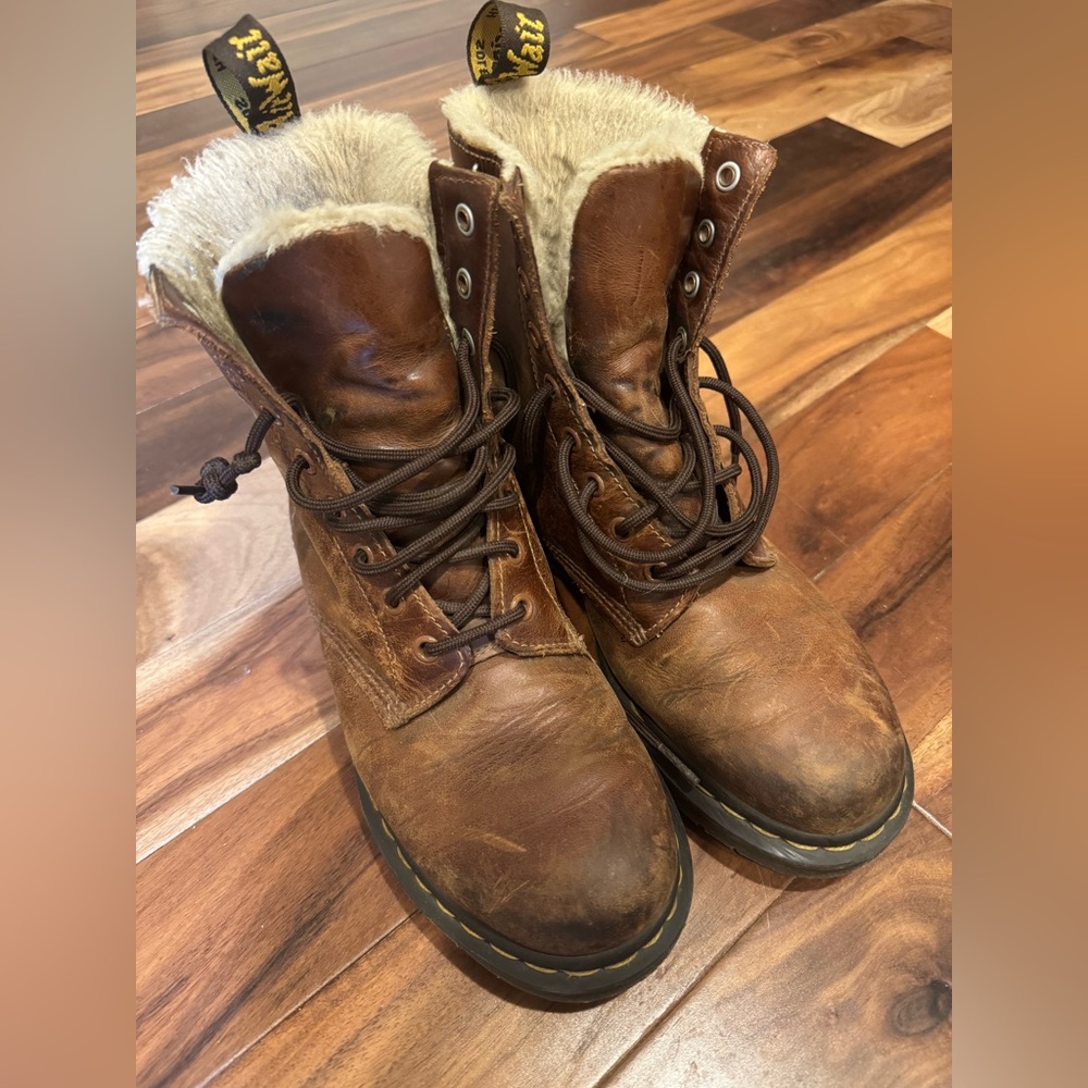 Dr. Martens Dark Brown Leather Boots with Cream Lining